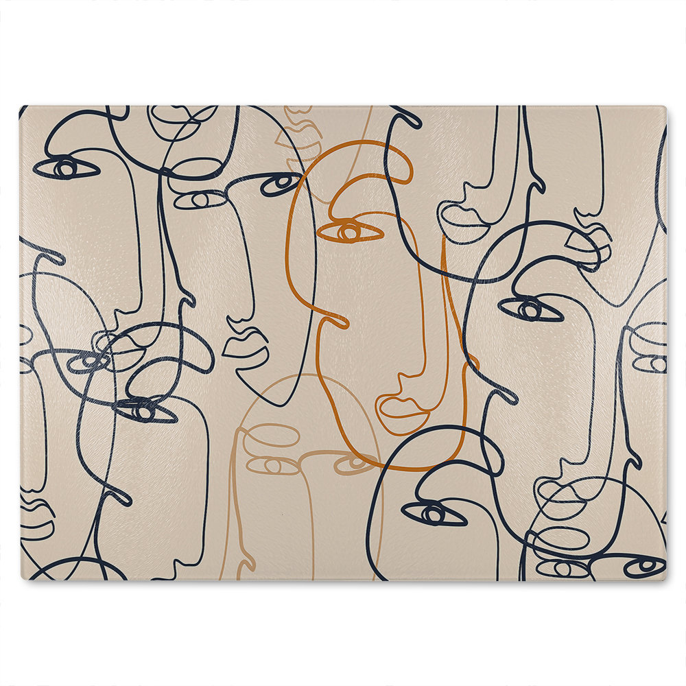 Continuous line drawing of faces Designer Glass Chopping Board