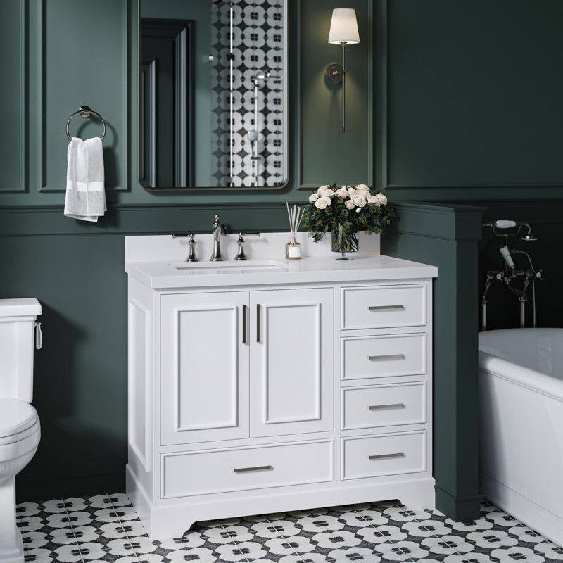 Ensemble de meuble-lavabo simple 43 po avec plateau Abshire, Blanc