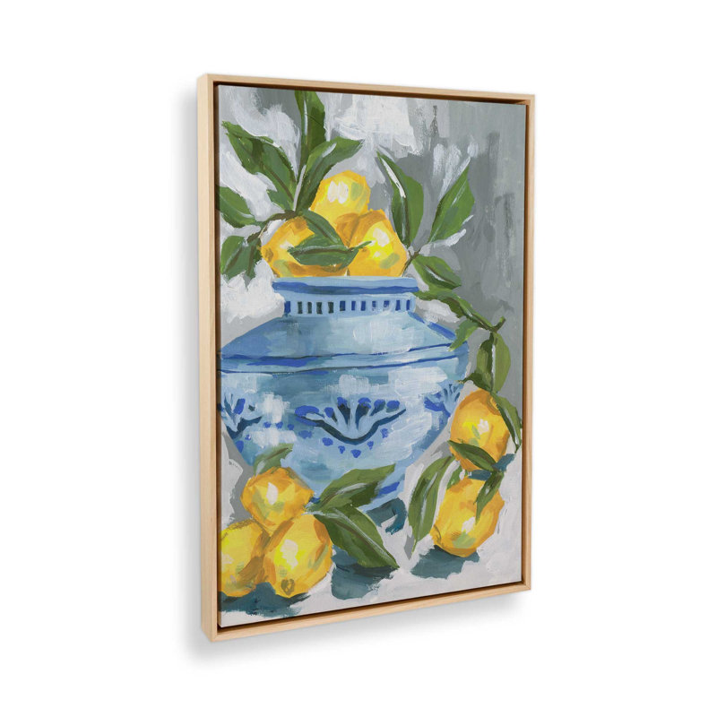 «Indigo & Lemon I» par Melissa Wang, reproduction d'art, Tanné, H 16 po x l 12 po