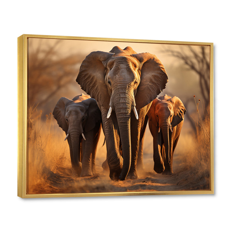 Éléphants d'Afrique, «Family Bond», H 16 po x l 32 po x P 1 po, Cadre flottant doré