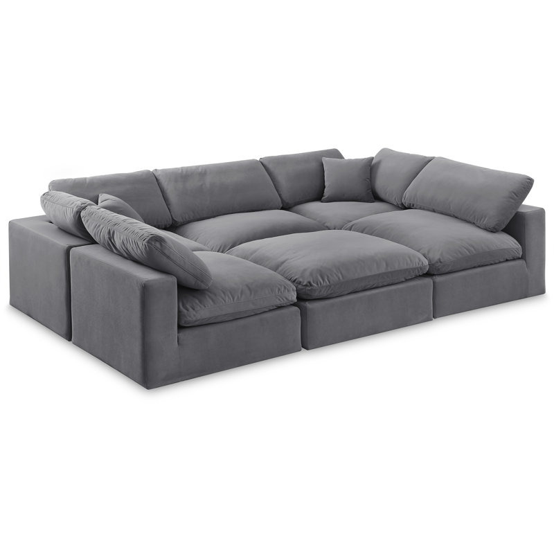 Canapé modulaire réversible en velours de 120 po de large avec repose-pieds Hocroft, Velours gris