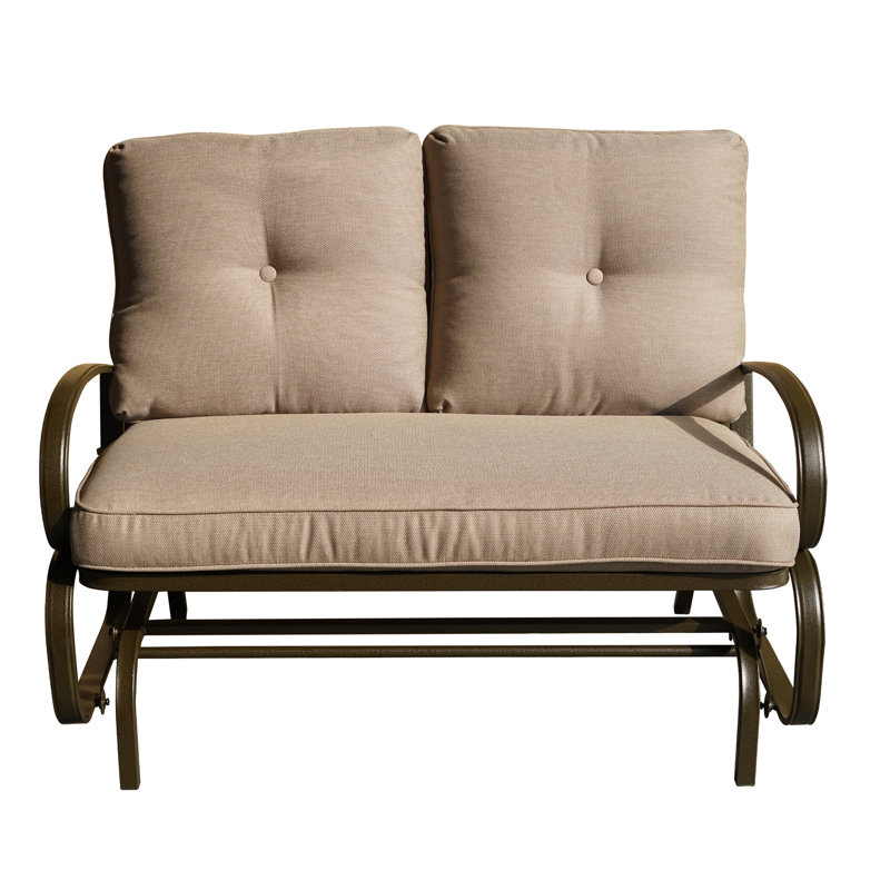 Carlston Patio Glider Bench - Outdoor Rocking Loveseat with Sturdy Frame and Cushion Seats, Beige