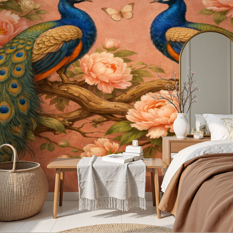 Papier peint auto-adhésif Peacock Floral Garden, L 96 po x l 69 po