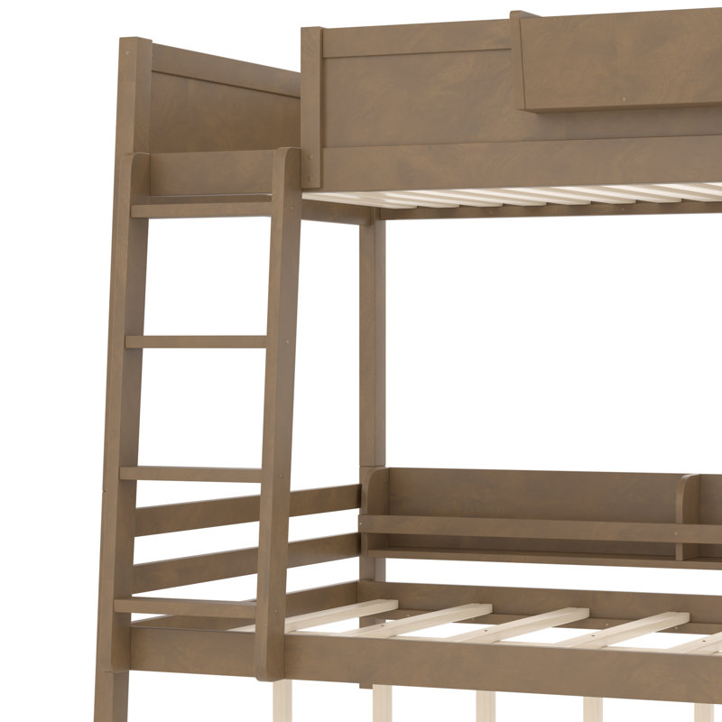 Grand lit superposé avec tablette de rangement et bibliothèque, lit superposé en bois avec échelle et garde-corps, conception détachable, blanc