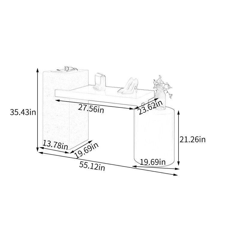 Table de présentation moderne beige et noire, H 35,43 po x l 55,12 po x P 23,62 po