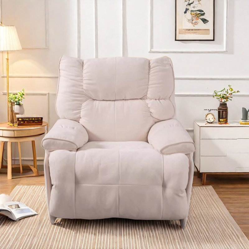 Fauteuil inclinable pivotant rembourré Taleigha, Crème