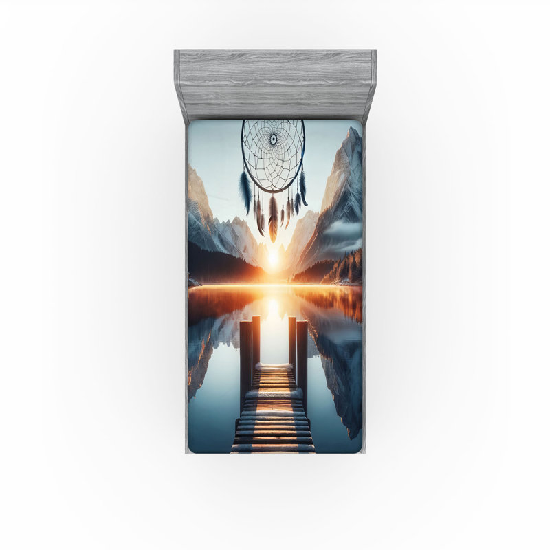 Drap-housse Ambesonne Lake_ Sunset Horizon Dreamcatcher_ Bleu ardoise orange, Simple