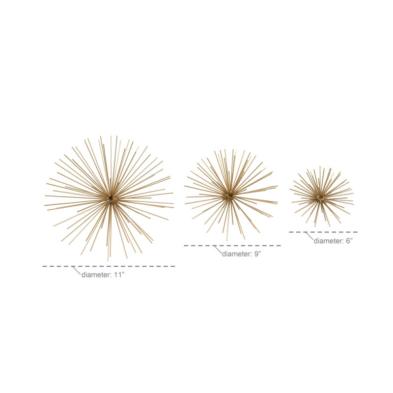 Metal 3D Long Spike Starburst Home Wall Decor Set, Gold