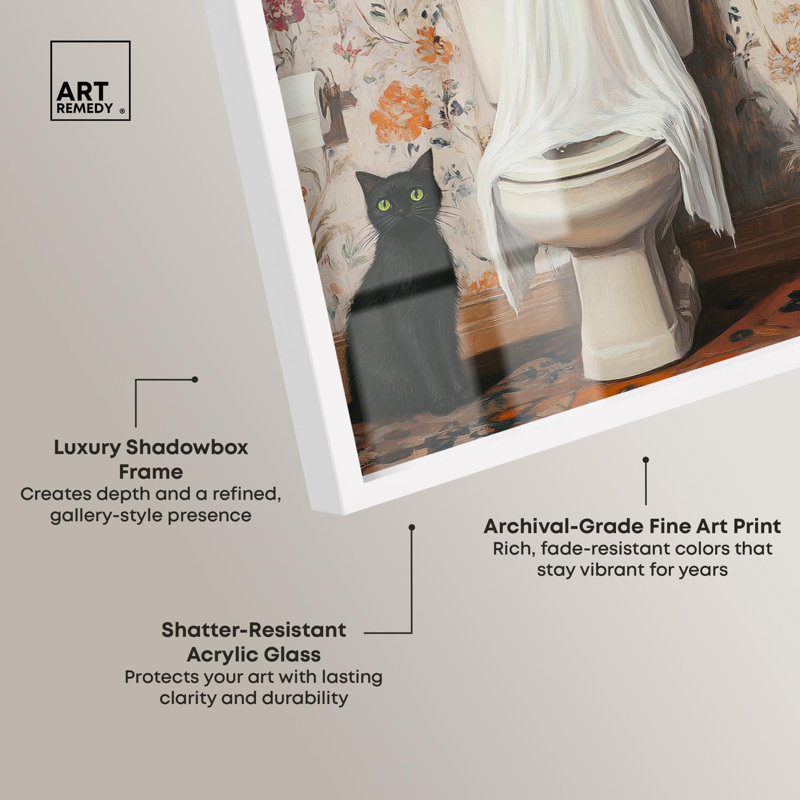 «Spooky Bathroom Shadowbox Print Halloween Art Decor» par Art Remedy, cadre blanc, 21 x 31, H 31 po x l 21 po, Cadre blanc