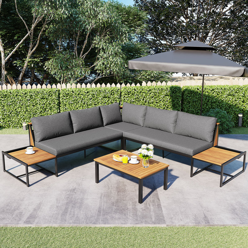 Ensemble de conversation modulaire 4 pièces avec coussins Sitwell, Gris