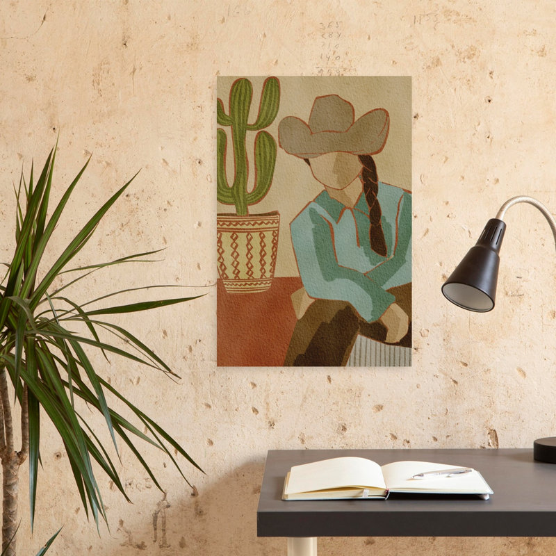 Désert, cowboy et cactus minimaliste abstrait, paysage de cactus, art mural