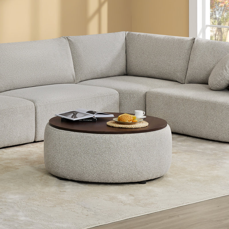 Aneika Round Storage Ottoman, Dove Gray