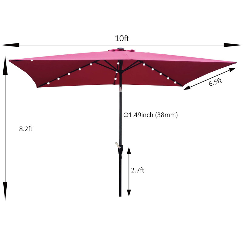 Versatile Rectangular Outdoor Umbrella with Advanced Solar Lighting and Multiple Functionalities, Burgundy