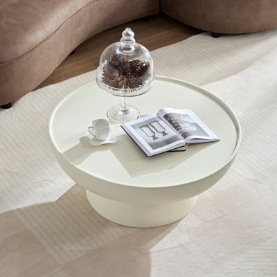 'Table basse en fibre de verre crème: design blanc mat irrégulier pour le salon ou l'appartement - aucun assemblage requis