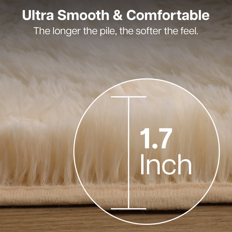 Aspire Homeware Cream Shaggy Area Rug Soft Plush Indoor Carpet, Rectangle 120cm Width X 170cm Length