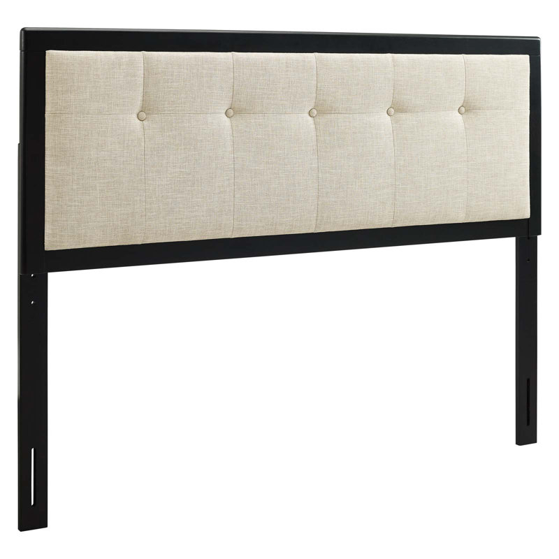 Draper Tufted Fabric and Wood Headboard, Black/Beige, Twin