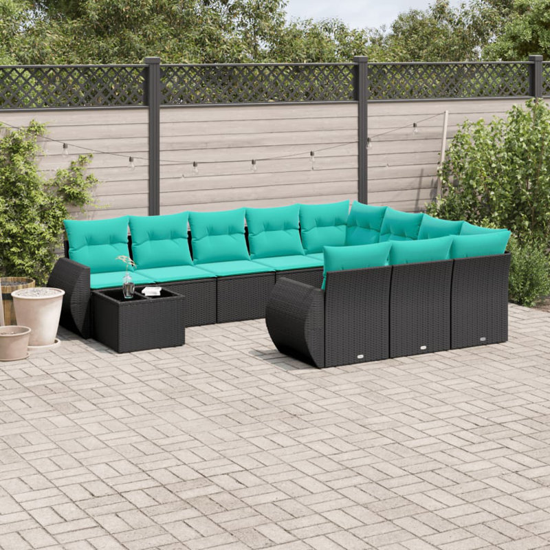  Ensemble de canapé de patio 11 pièces avec coussins en rotin de polyester noir