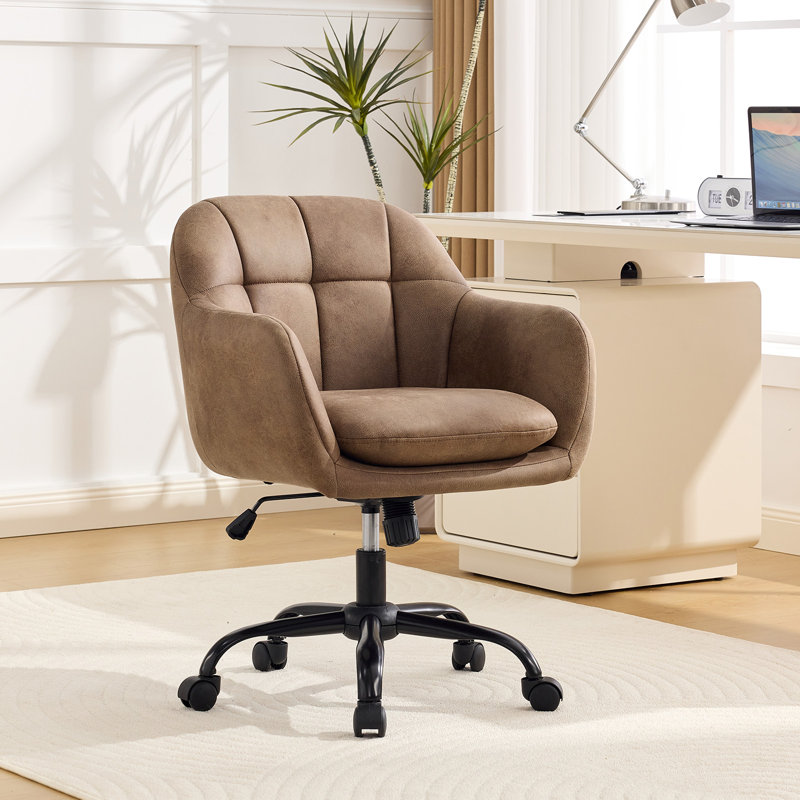 Swivel  Office Chair With Adjustable Height And Backrest, Polyester Brown