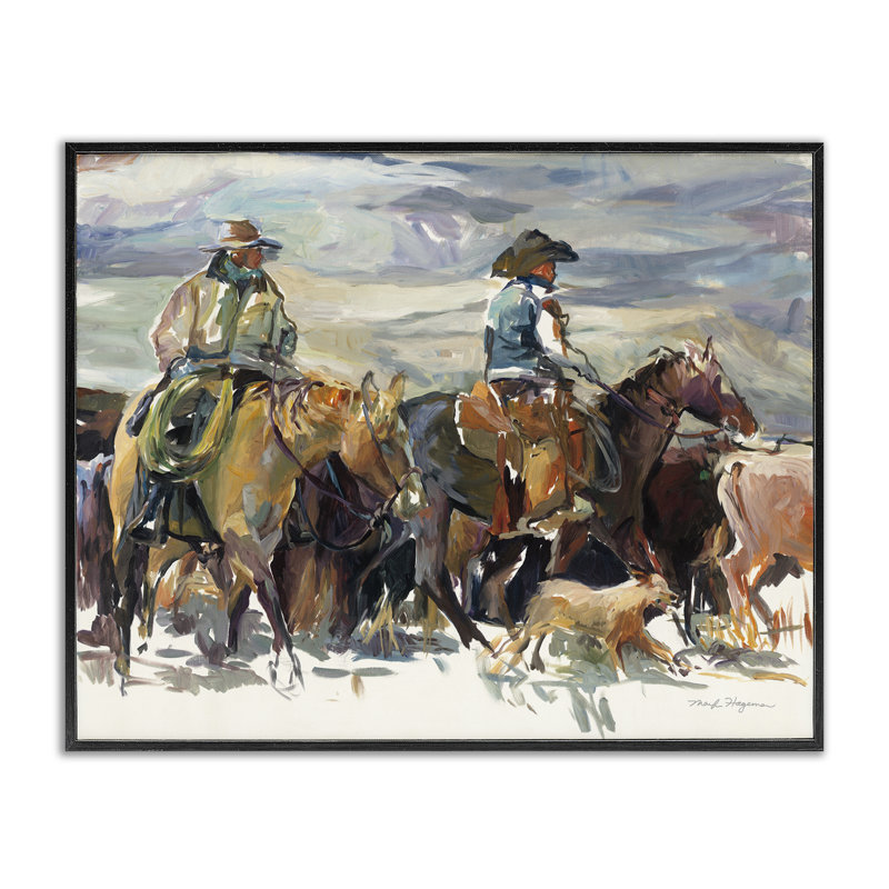 The Roundup Western, peinture par estampe numérique par Marilyn Hageman, Giclée encadrée noir minuit, H 24 po x l 30 po