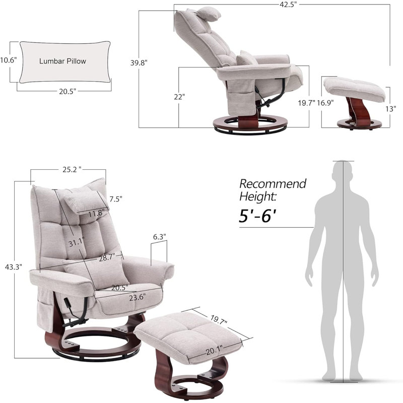 Fauteuil inclinable pivotant Bennith, Chenille beige