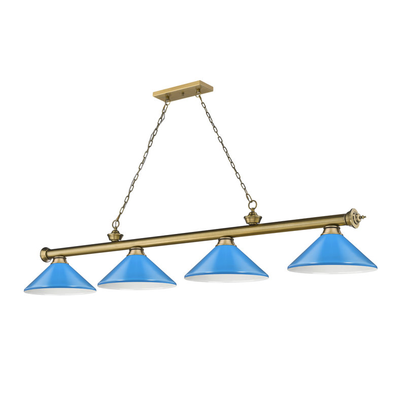 Annaleisa 4 - Light Pool Table Lights Pendant, Electric Blue, Rubbed Brass