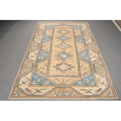 Grand tapis turc beige en laine Anatolian rétro pour la chambre à coucher et la décoration intérieure