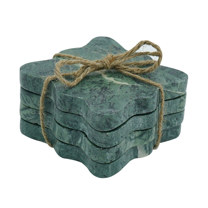 Ensemble de 4 sous-verres en marbre Persell - bleu sarcelle avec ficelle en jute