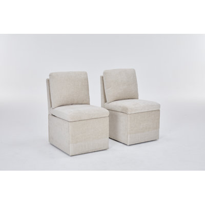 Ensemble de 2 chaises de salle à manger rembourrées en lin avec roulettes et rangement caché