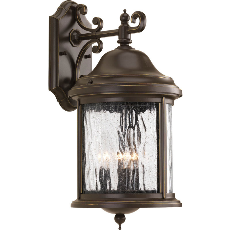 Lanterne murale d'extérieur en bronze antique à 3 ampoules Antioca, H 17,25 po x l 8,63 po