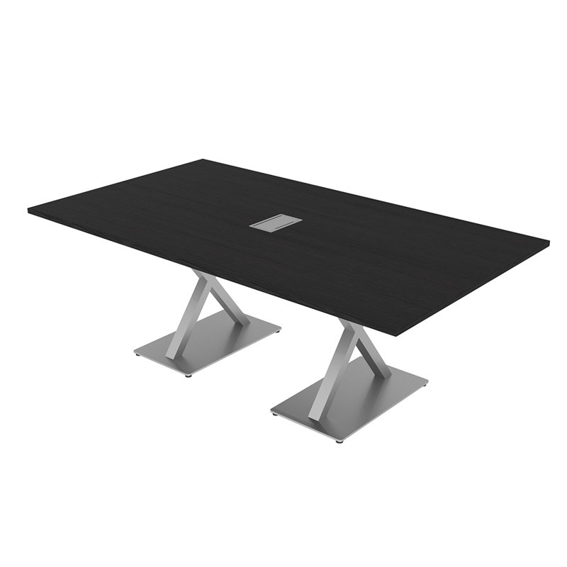 Table de conférence rectangulaire avec base en X en métal | Unité électrique, Cyprès noir, L 84 po x l 48 po, Argent argent