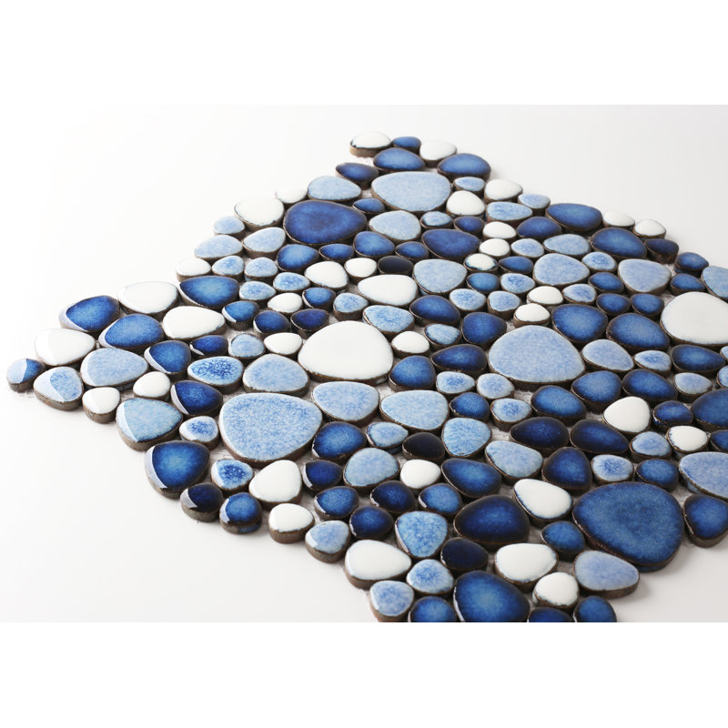 Sliced Porcelain Pebbles / Rocks Wall & Floor Tile, Navy/White