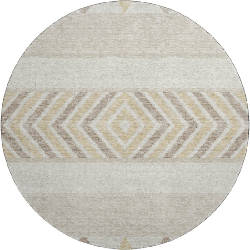 Premium Machine Washable Prisco Beige Rug, Round 8'