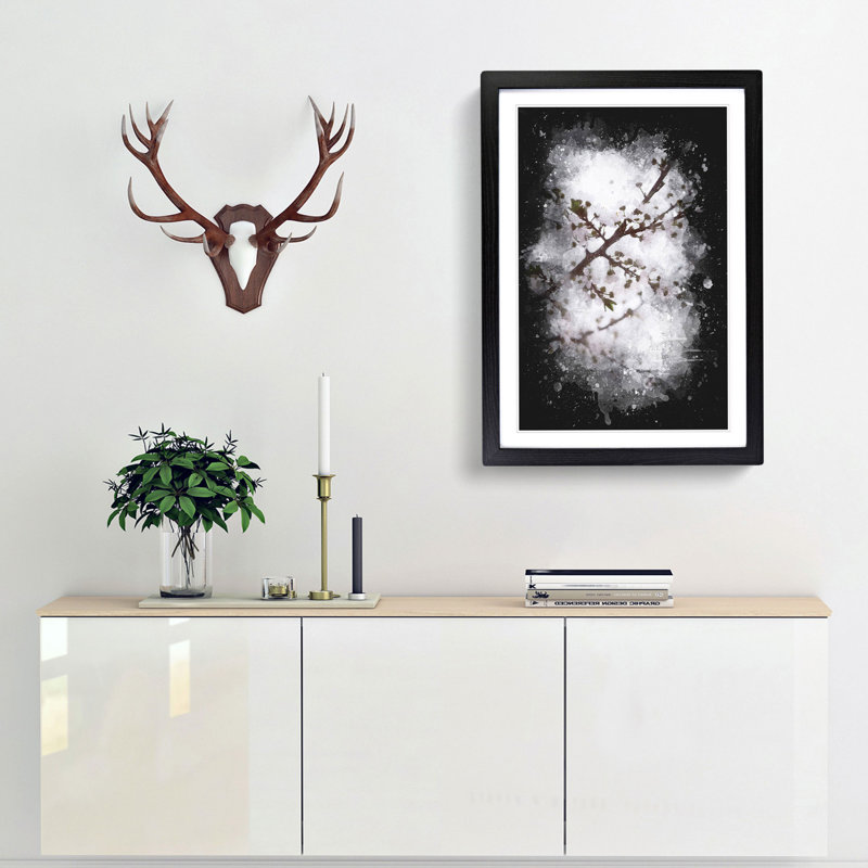 Branch of a White Cherry Blossom Tree - Picture Frame Painting Print, Black Framed, 33cm H x 24cm W x 2cm D