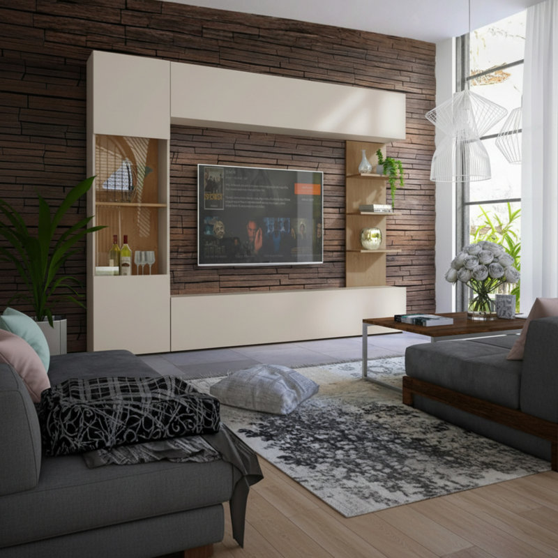 Tasharn Lazando Wall Unit for Living Room with TV Space 160x116 cm Cashmere and Cremona