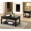 Table basse à plateau relevable en noir avec espace de rangement ouvert et conception fonctionnelle pour l'espace de vie