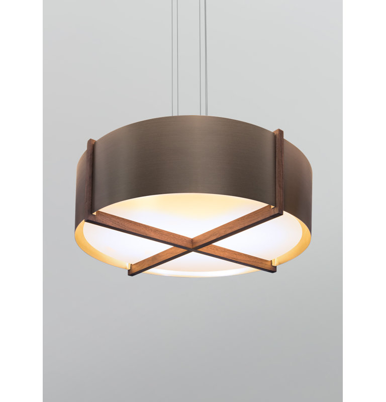 Plura 1 - Light LED Pendant, 3500K, 6.4" H x 18" W x 18" D, Walnut/Distressed Brass