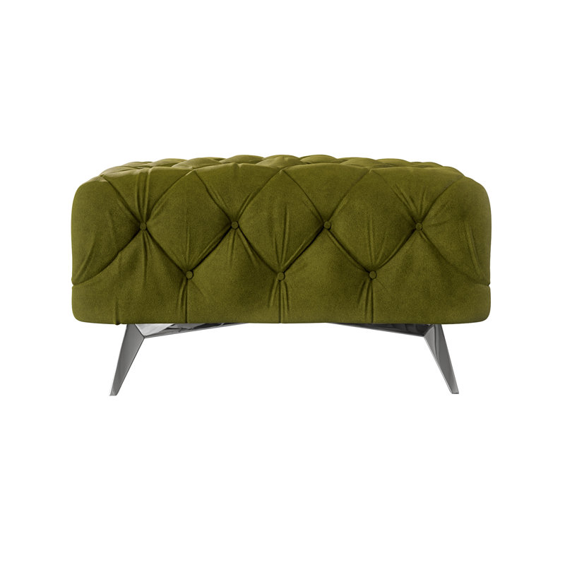 Chesterfield Footstool Bixby with Silver Metal Legs, Olive