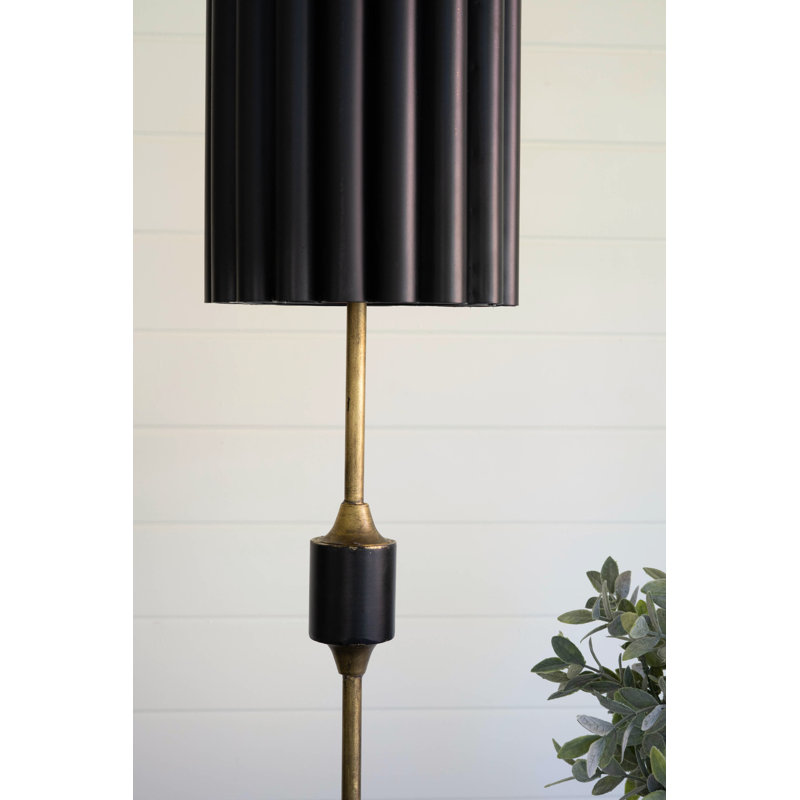  Antique Gold Table Lamp with Fluted Black Metal Shade – 36 Inch Height – Modern Accent Lighting