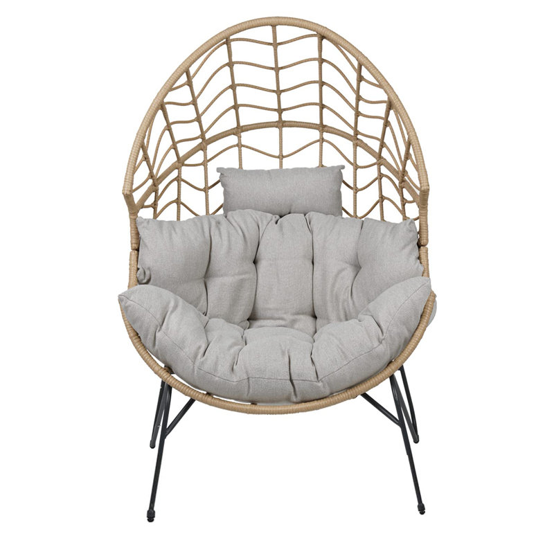 Oversized Wicker Egg Chair With Cushion Backyard Back Porch, Tan