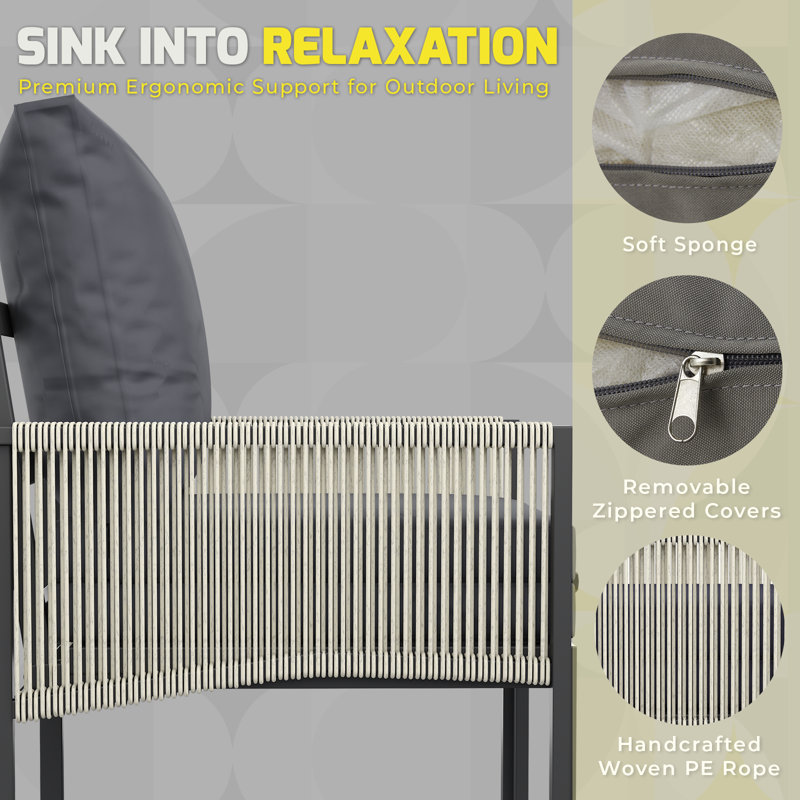 Outdoor Garden Furniture Set With Retractable Single Chair Patio Sofa Coffee Table Weather Resistant  Lounge Set For Garden Patio Balcony & Poolside