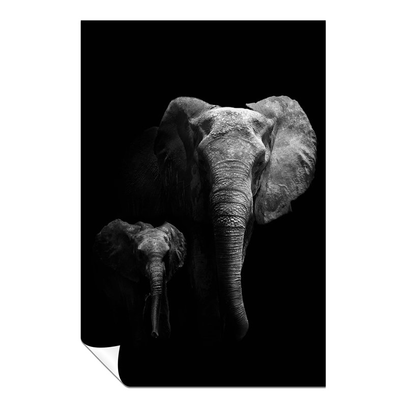 Mother And Child Elephants In The Dark - No Frame Print, 31cm H x 20cm W