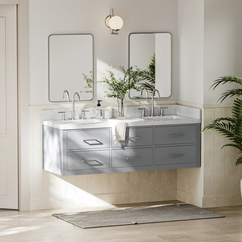 Macolm 72.25'' W Double Vanity, Gray, Brushed Nickel, 60"