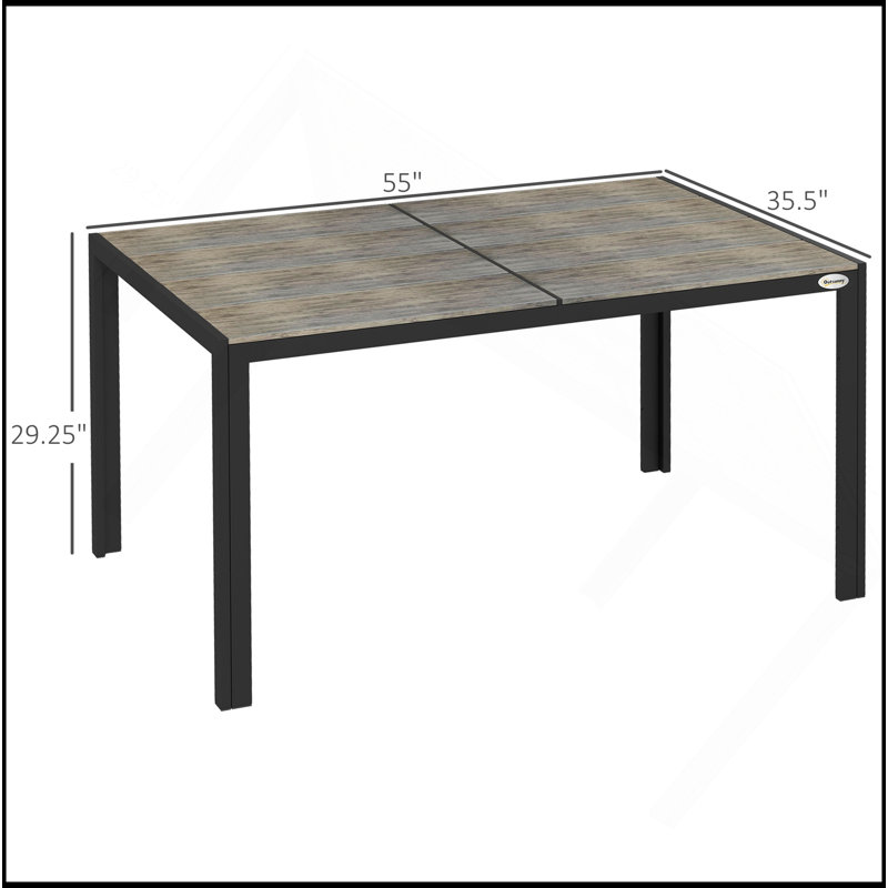 Table de salle à manger rectangulaire en aluminium avec plateau pour les rassemblements extérieurs, spacieuse et durable