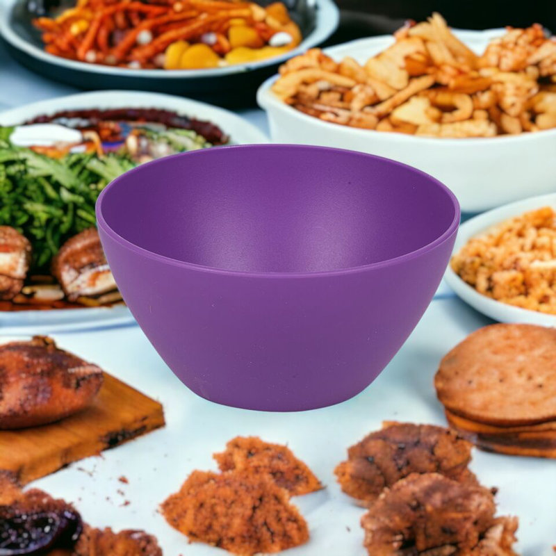 6x High Quality Small Deep Round Reusable Solid Colour Plastic Dinner Bowls, Purple