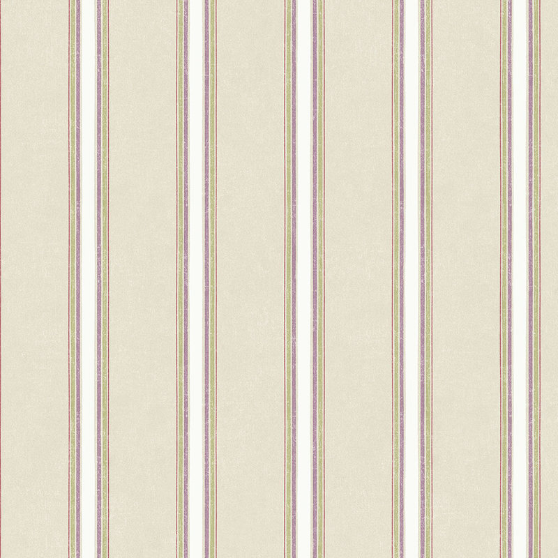Rouleau de papier peint à rayures 32,7 pi x 20,5 po Vernon, Mauve / beige / blanc cassé / vert / vieux rose