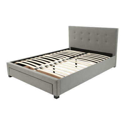 Upholstered Bed with Drawer in Gray