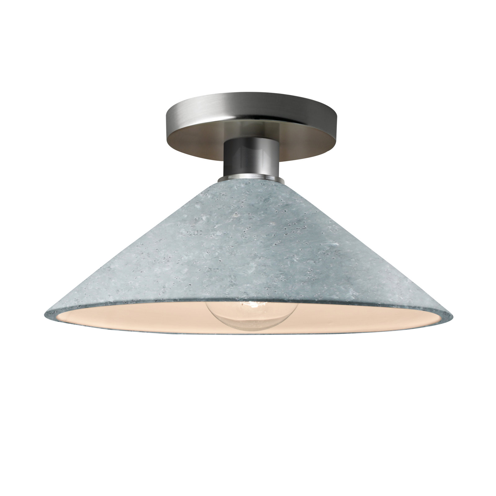 Single Light Ceramic Semi Flush Mount, Brushed Nickel, Concrete, Incandescent (Not Included)