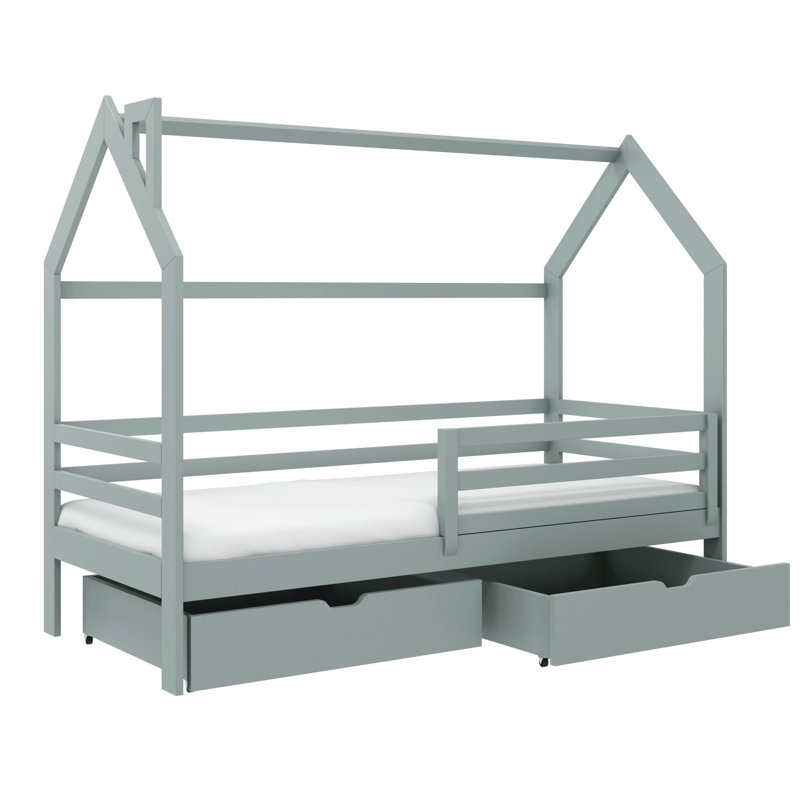 Otterson Cabin Bed House Beds with Storage Included, Grey, Cot Bed / Toddler (70 x 140cm)