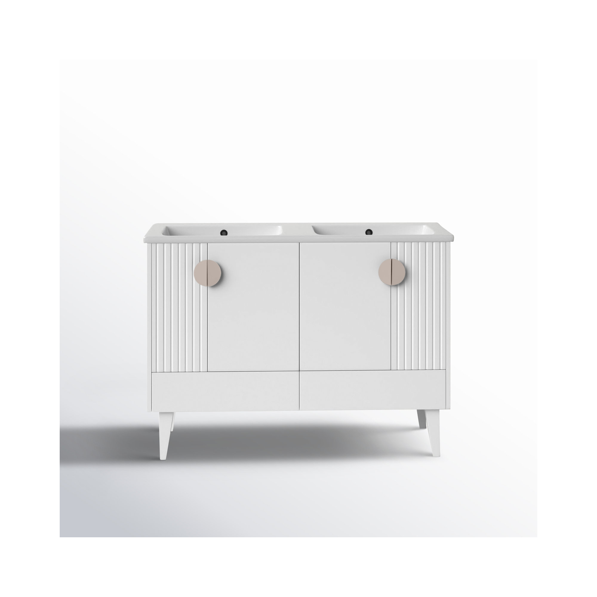 Saimah 47.25'' Double Bathroom Vanity, Satin Nickel, White Matte
