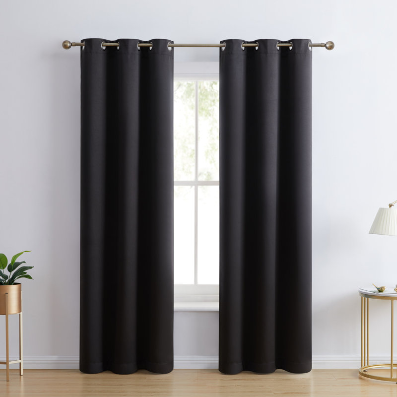 Solid Max 100% Blackout Thermal Grommet Curtain Panels, Jet Black, 42" W x 63" L